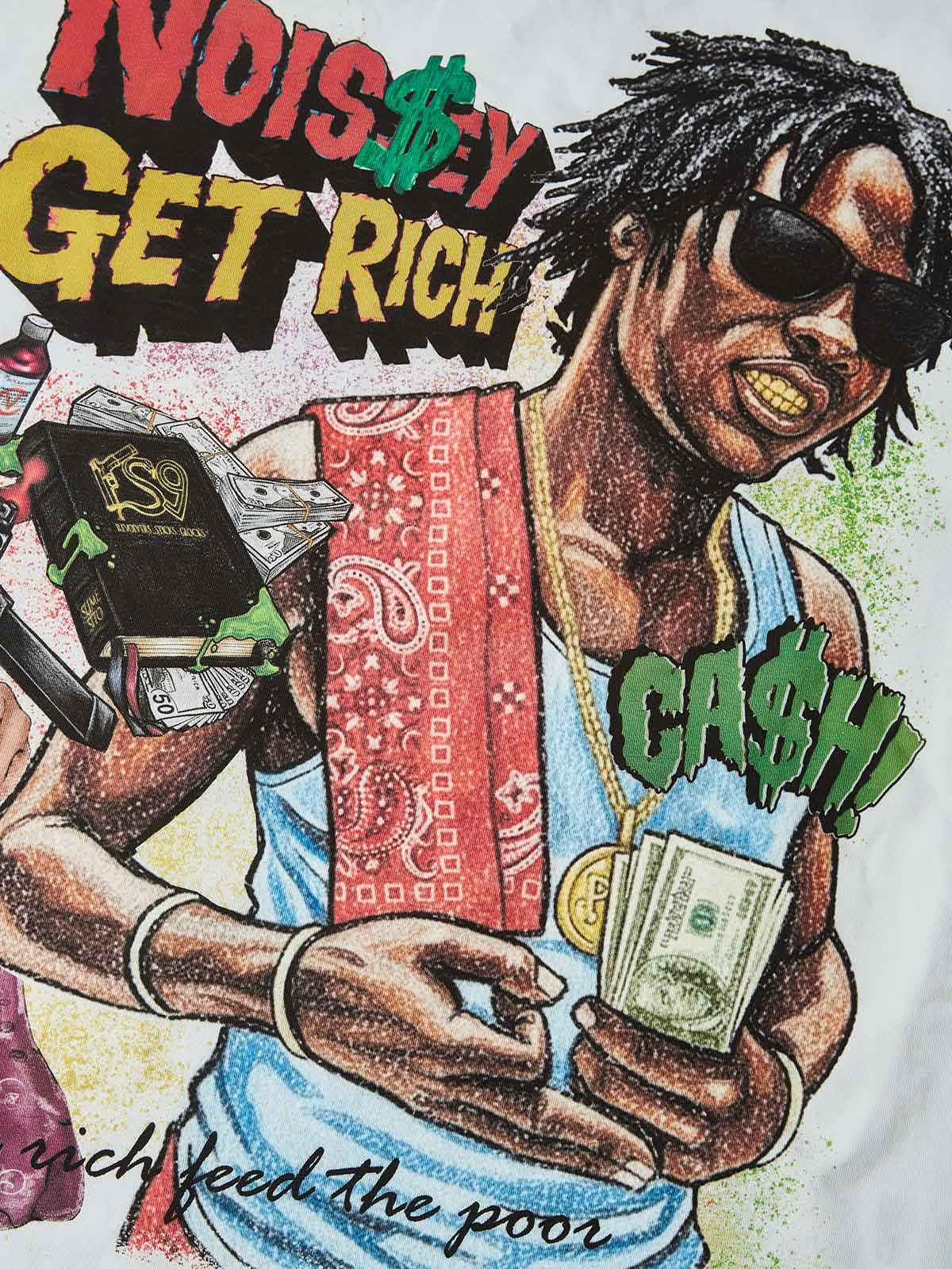 "EAT THE RICH" HUSTLE GRAFFITI TEE – VINTAGE WHITE OVERSIZED STREETWEAR