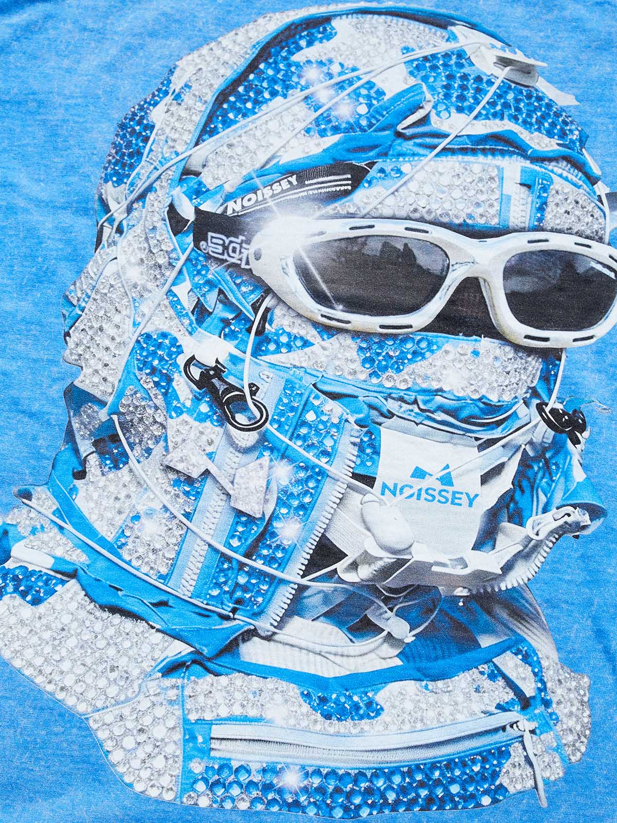 NOISSEY "Iced Out" Effect Balaclava Graphic Tee - Blue Wash