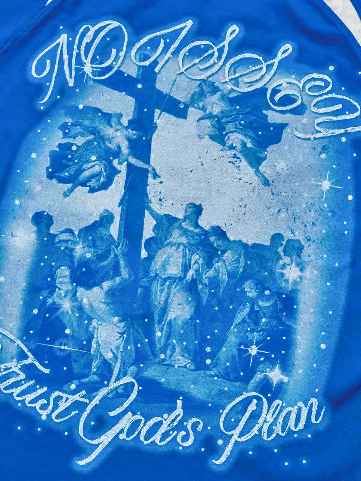 "TRUST GOD’S PLAN" CYANOTYPE SHIMMER TEE – VINTAGE BLUE OVERSIZED STREETWEAR