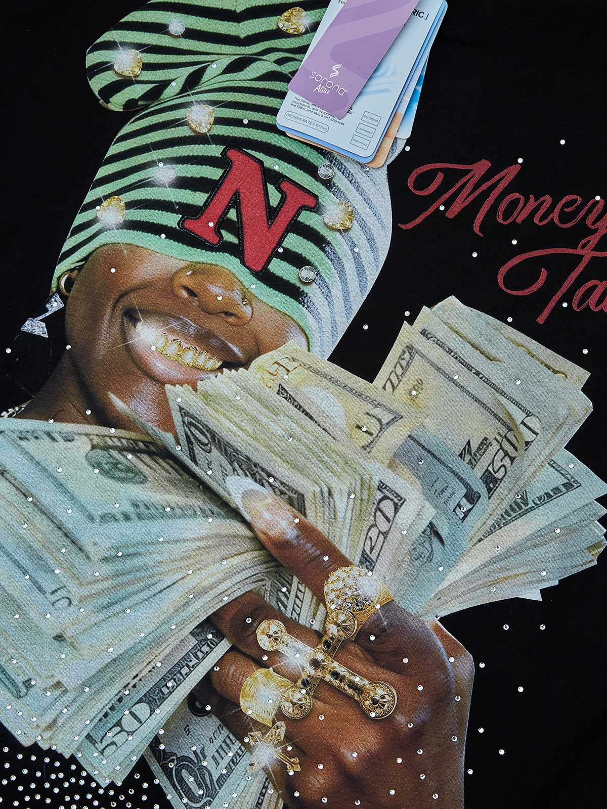 NOISSEY "Money Talks" Glitter Diamond Art T-Shirt - Black