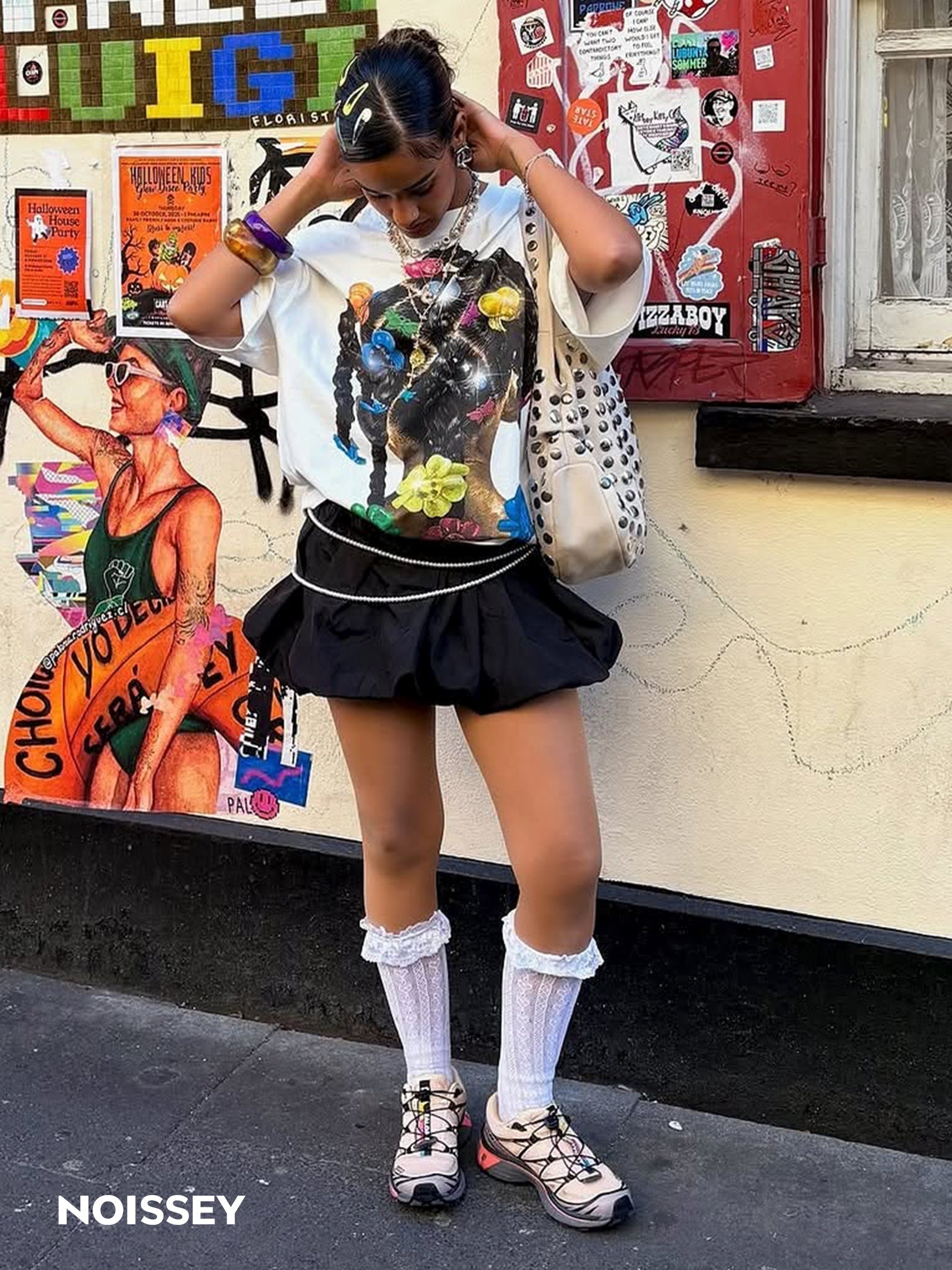 NOISSEY "Y2K Barrette" Braided Hair Cooling Boxy Tee