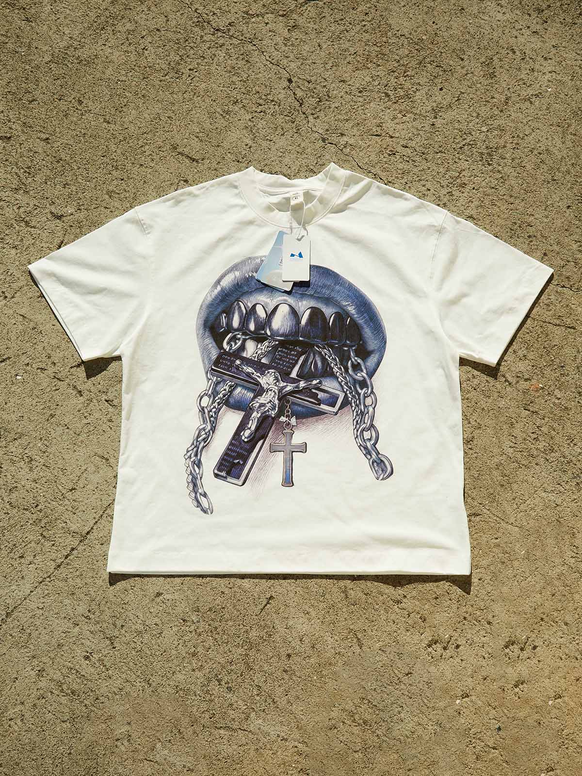Ballpoint Pen Art Grillz Graphic T-Shirt - Streetwear Crucifix Print Tee