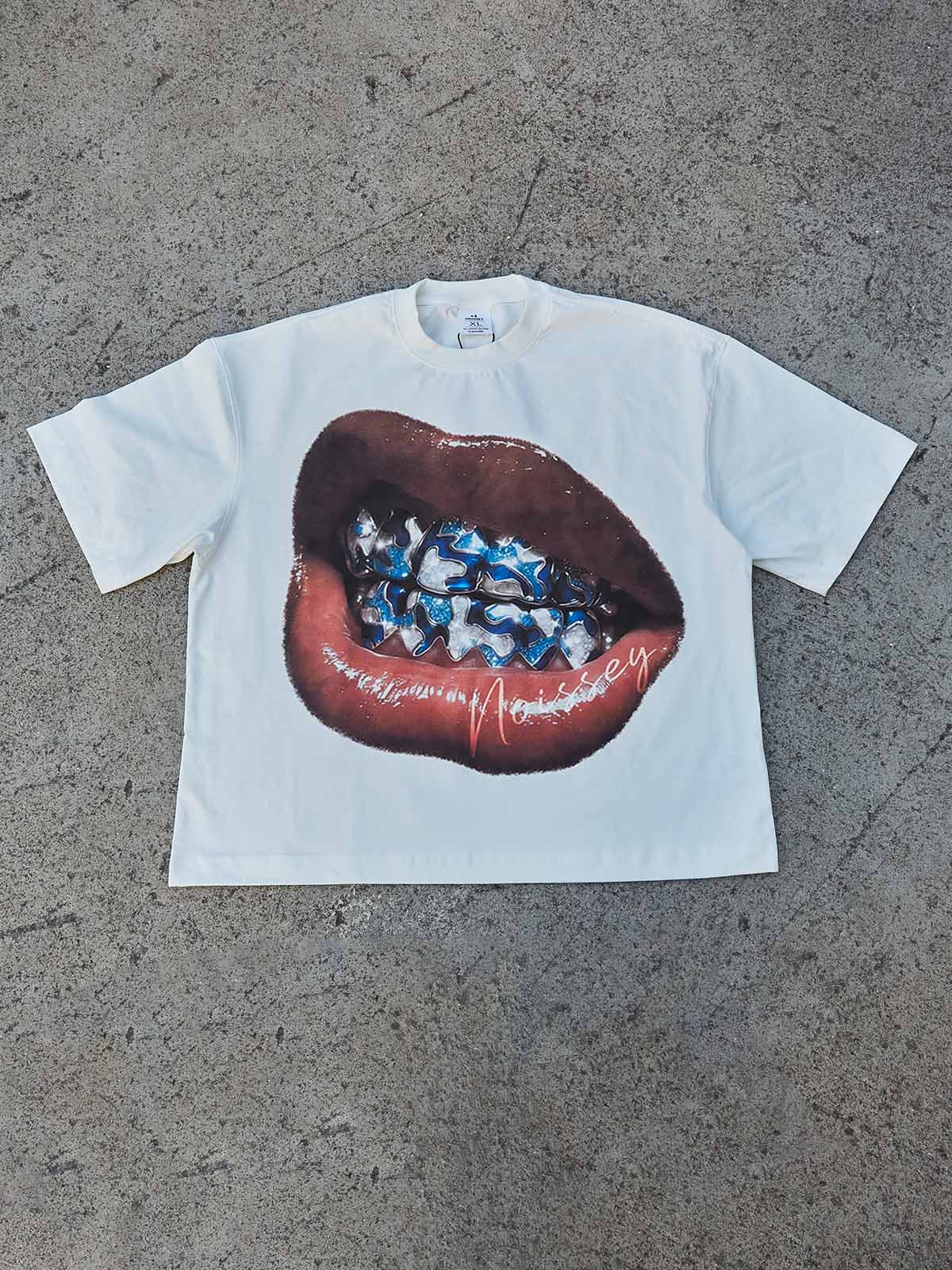 Blue Diamond Camo Grillz Print Boxy Tee - Urban Oversized Streetwear