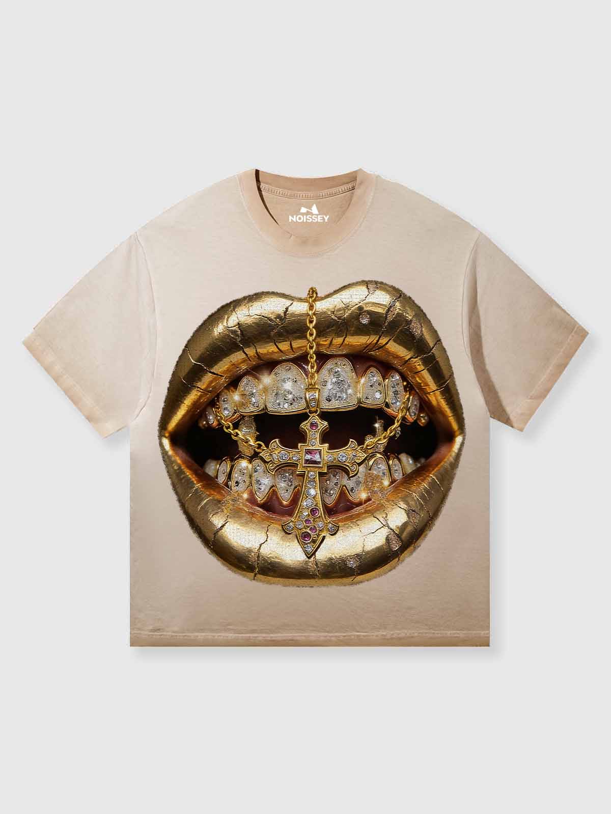 Golden Cross Grillz Oversized Graphic T-Shirt - Luxury Streetwear Art Print