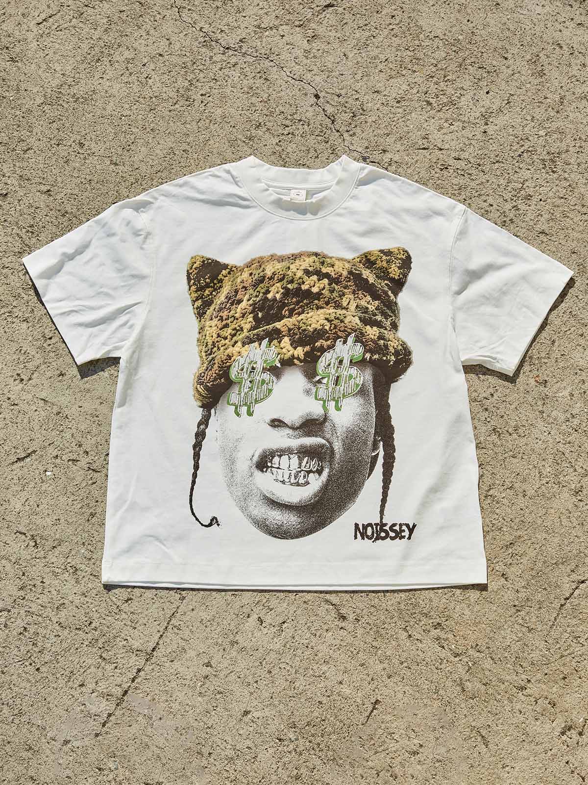 Noissey "Street Vision" Tee – Camo Cat-Ear & Money Eyes Graphic