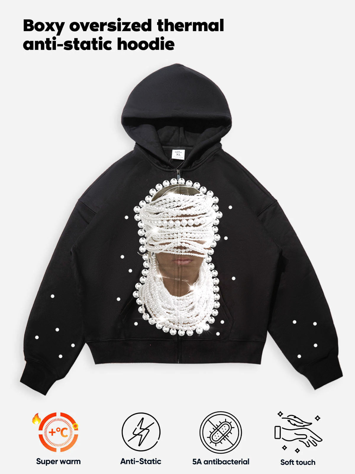 NOISSEY "Pearl Mask" DIY Zip-Up Hoodie (Includes 15 Pearl Pins)