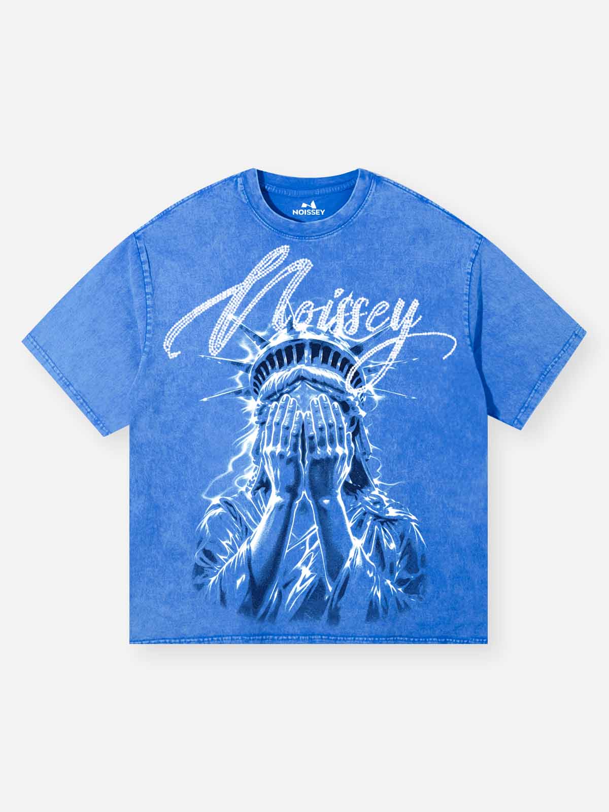 NOISSEY "Shattered Liberty" Crystalline Rhinestone Vintage Washed Tee  Product Narrative