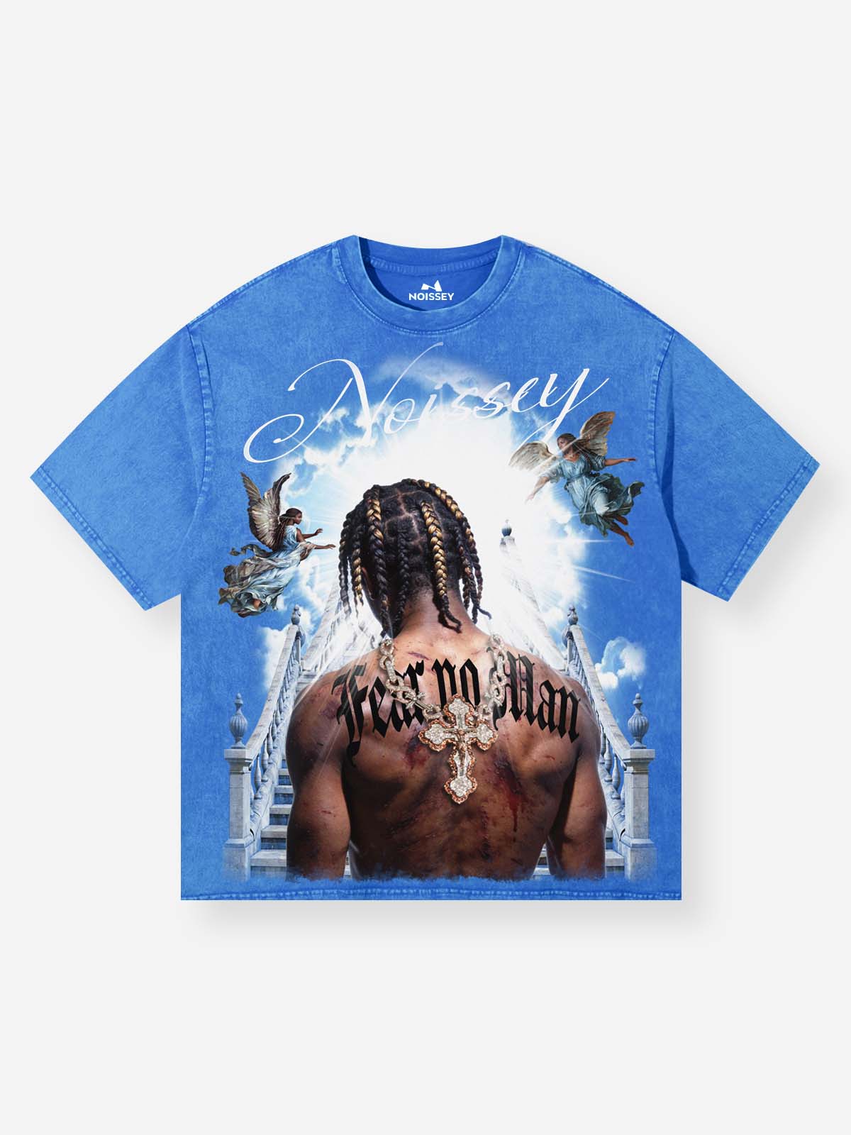 NOISSEY "FEAR NO MAN" ANGEL STAIRS WASHED BLUE TEE