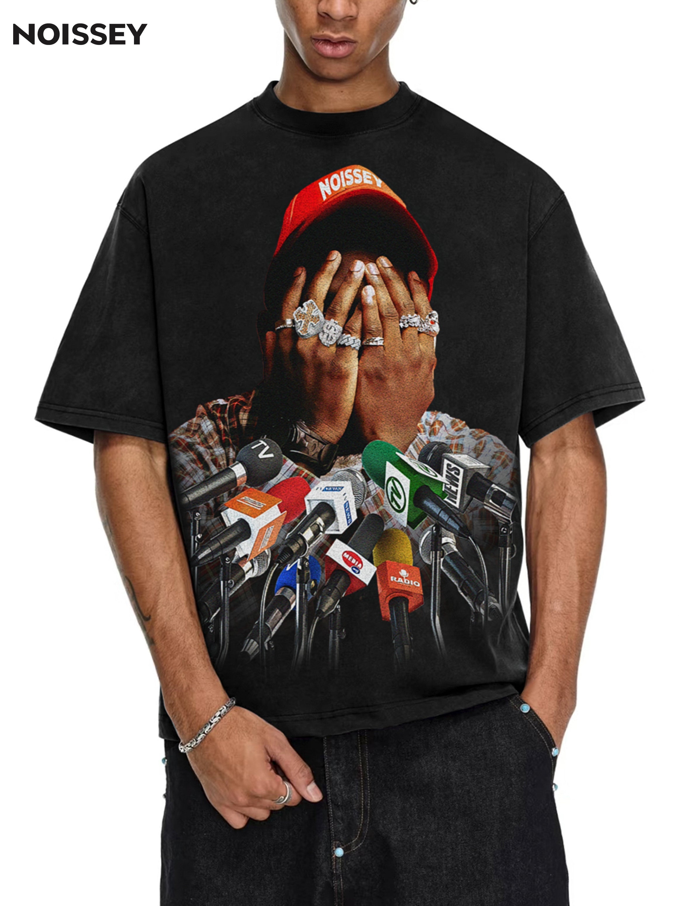 NOISSEY "No Talk" Paparazzi Press Cooling Boxy Tee - Black