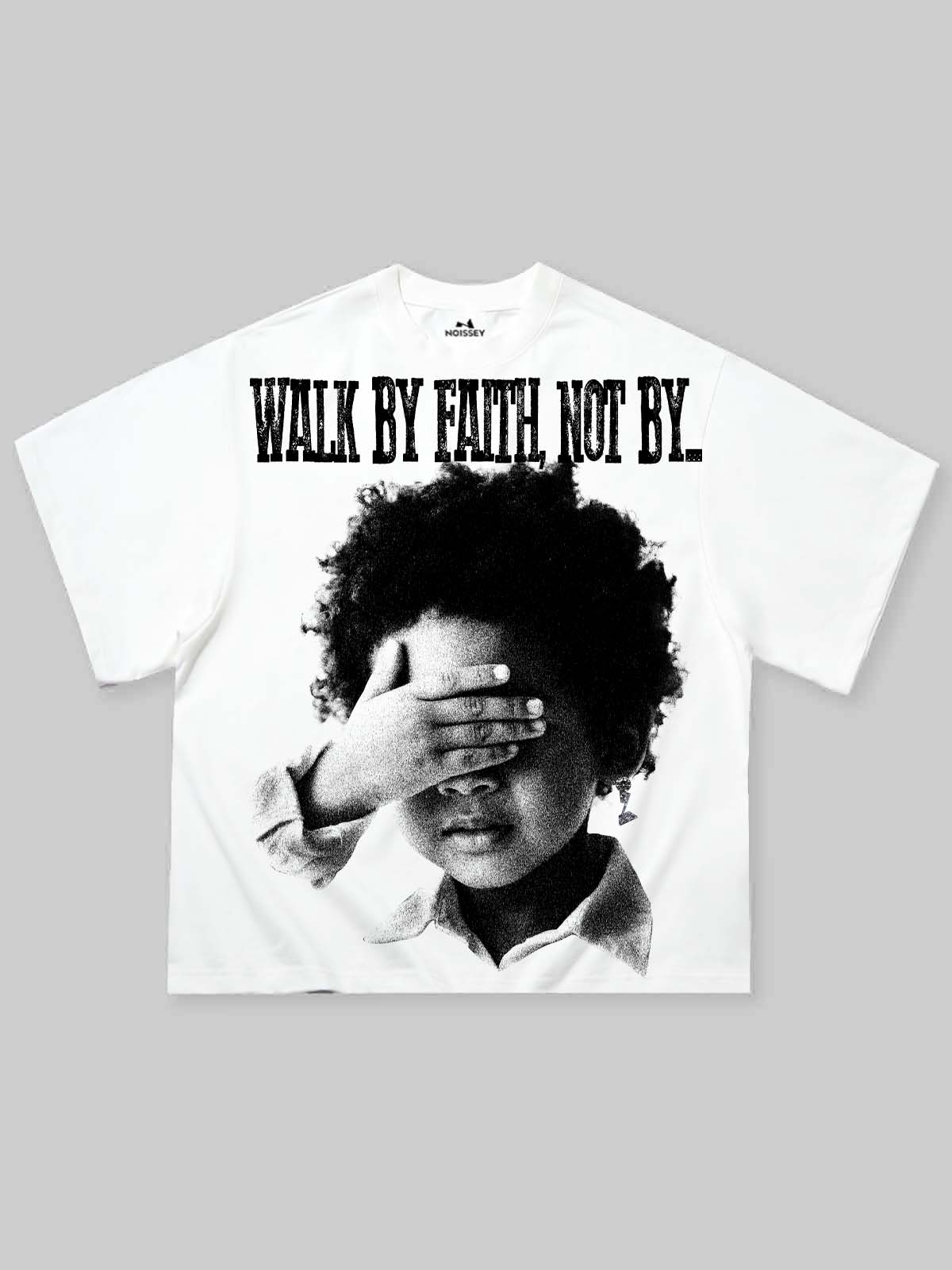 NOISSEY "Walk By Faith" Boxy Heavyweight Vintage Portrait Tee - Cloud White