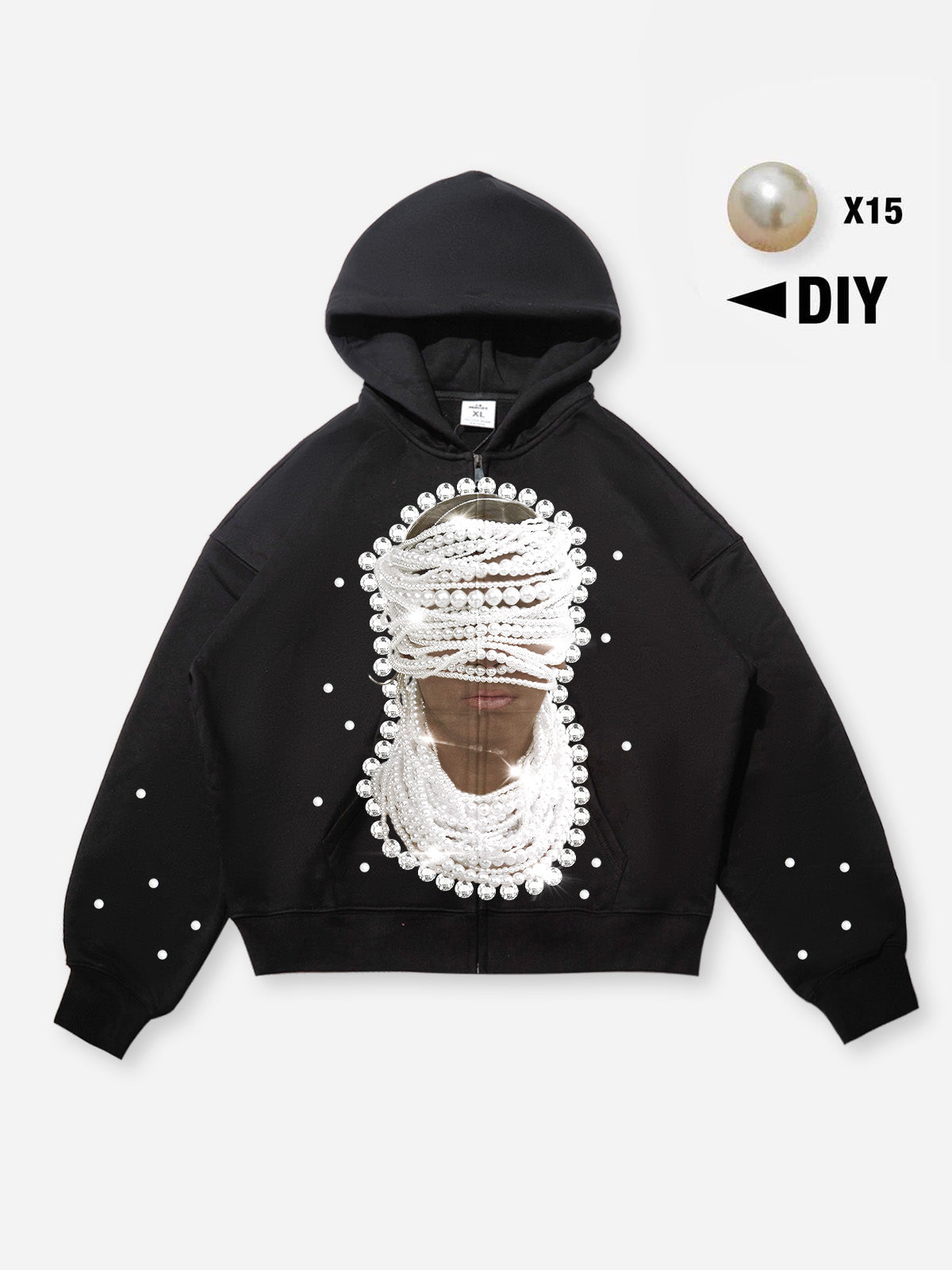NOISSEY "Pearl Mask" DIY Zip-Up Hoodie (Includes 15 Pearl Pins)