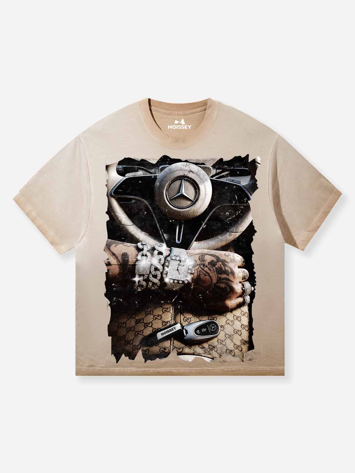 NOISSEY "Instant Luxury" Vintage Washed Graphic Tee - Retro Sand T-Shirt