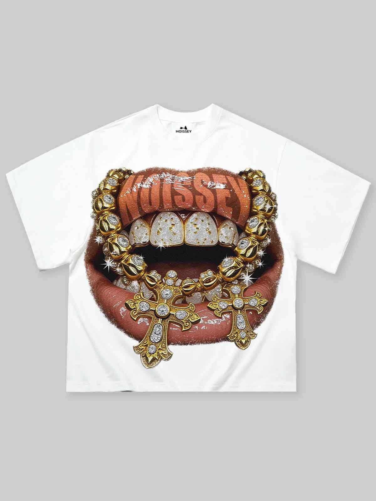 NOISSEY "Gold Cross Chain" Grillz Cooling Boxy Tee