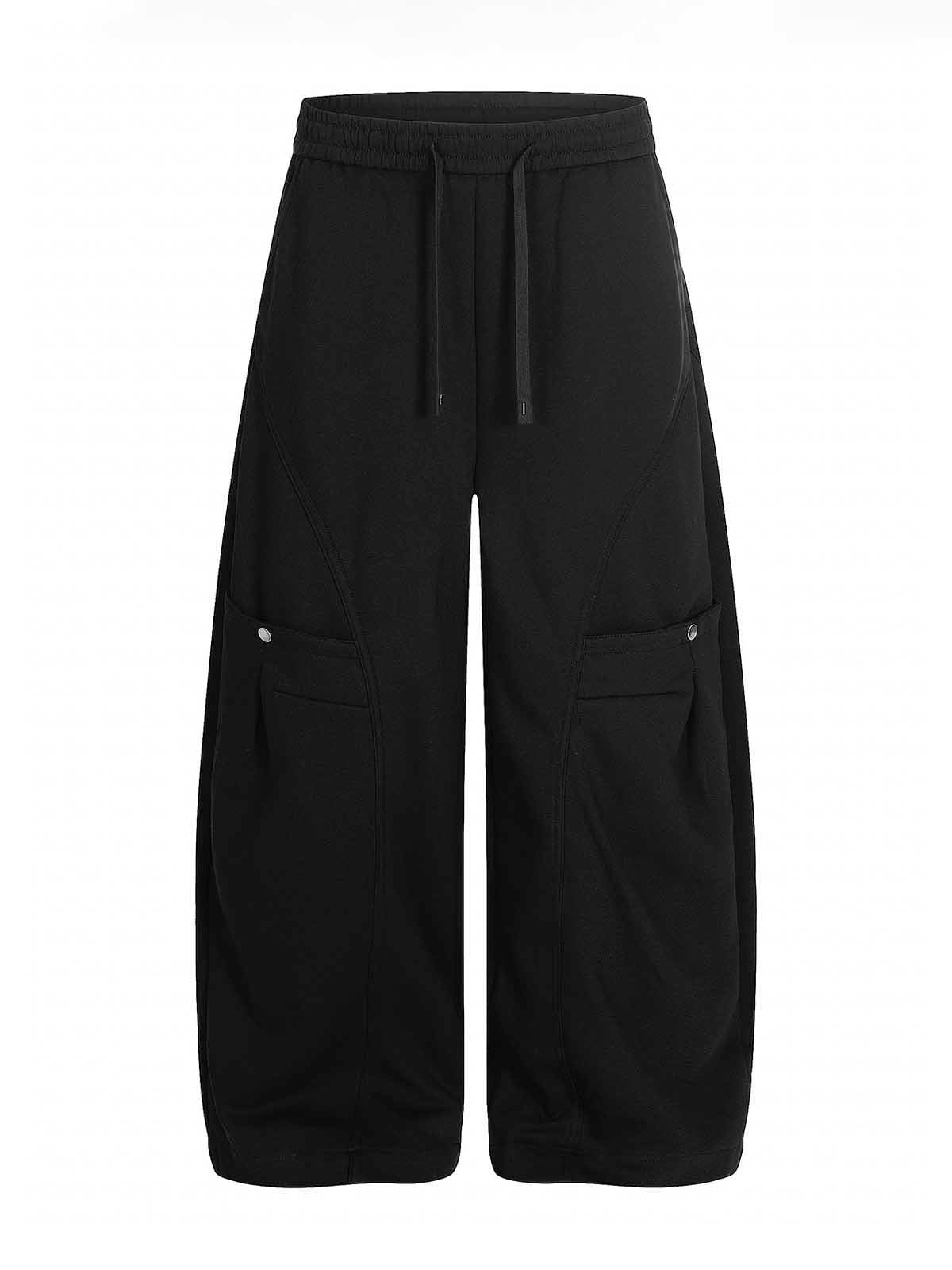 Elastic Waistband Curved-Cut Casual Pants
