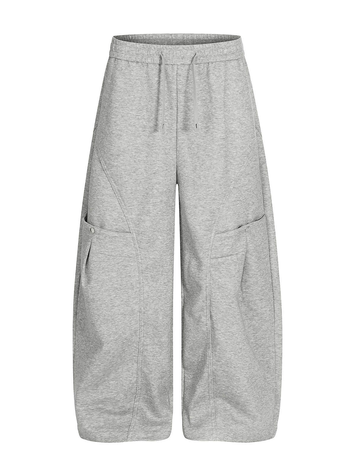 Elastic Waistband Curved-Cut Casual Pants
