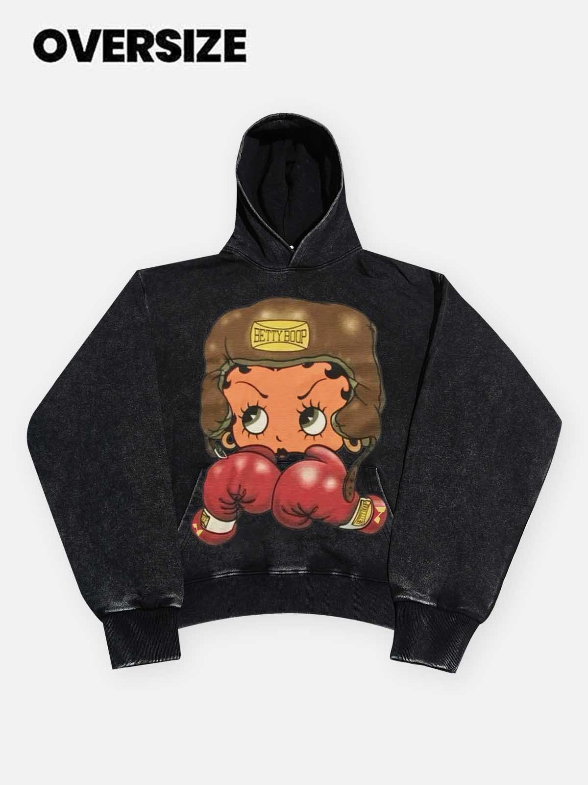 NOISSEY Heavyweight 425g "Boxing Girl" Vintage Wash Hoodie