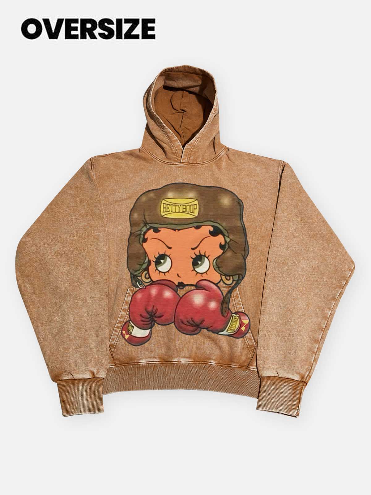 NOISSEY Heavyweight 425g "Boxing Girl" Vintage Wash Hoodie
