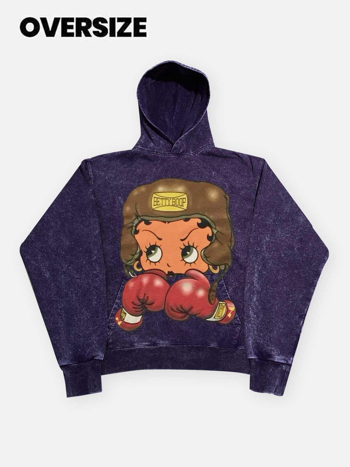 NOISSEY Heavyweight 425g "Boxing Girl" Vintage Wash Hoodie
