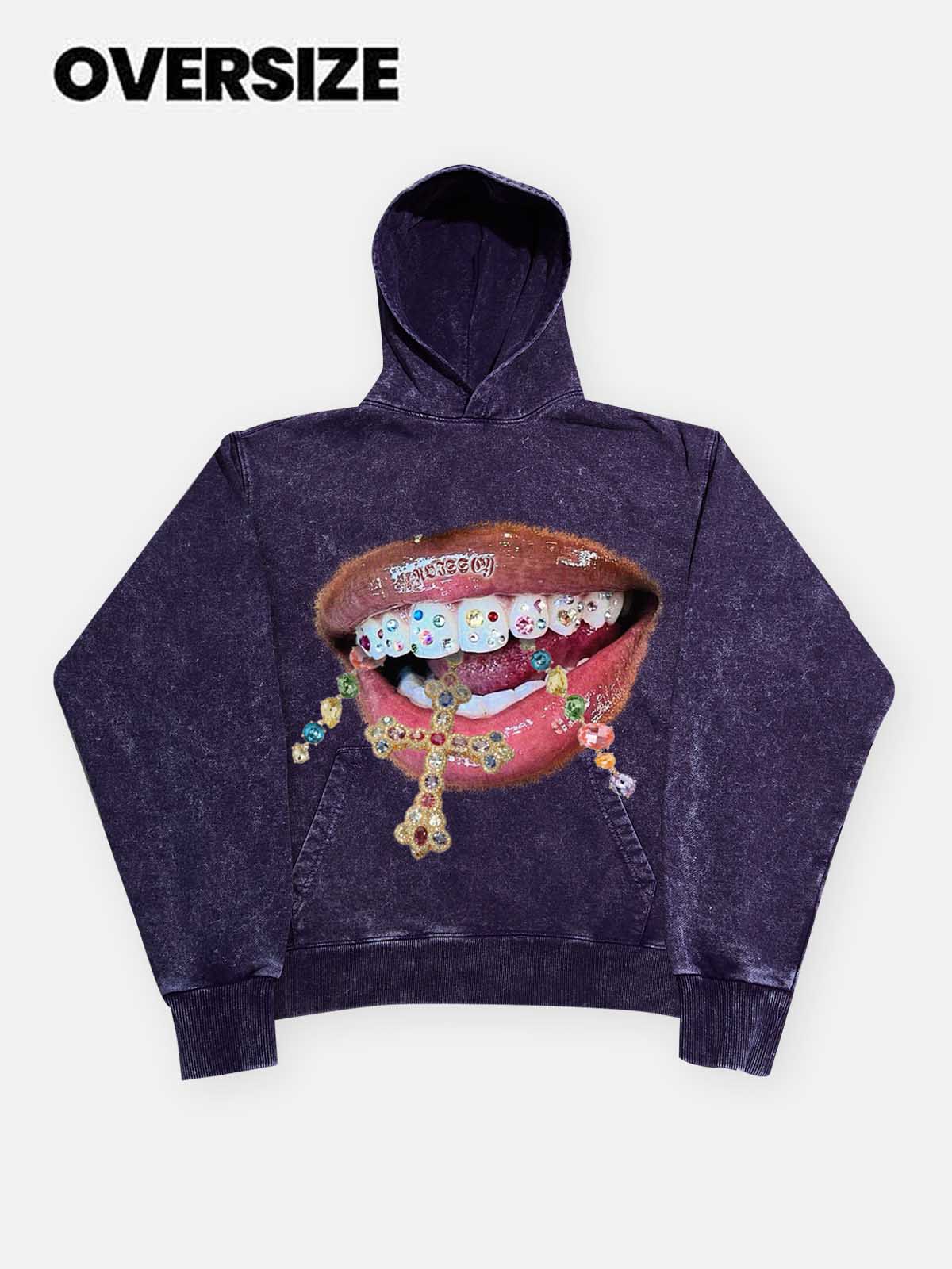 NOISSEY Vintage Wash "Diamond Cross Grillz" Heavyweight Hoodie (425g)
