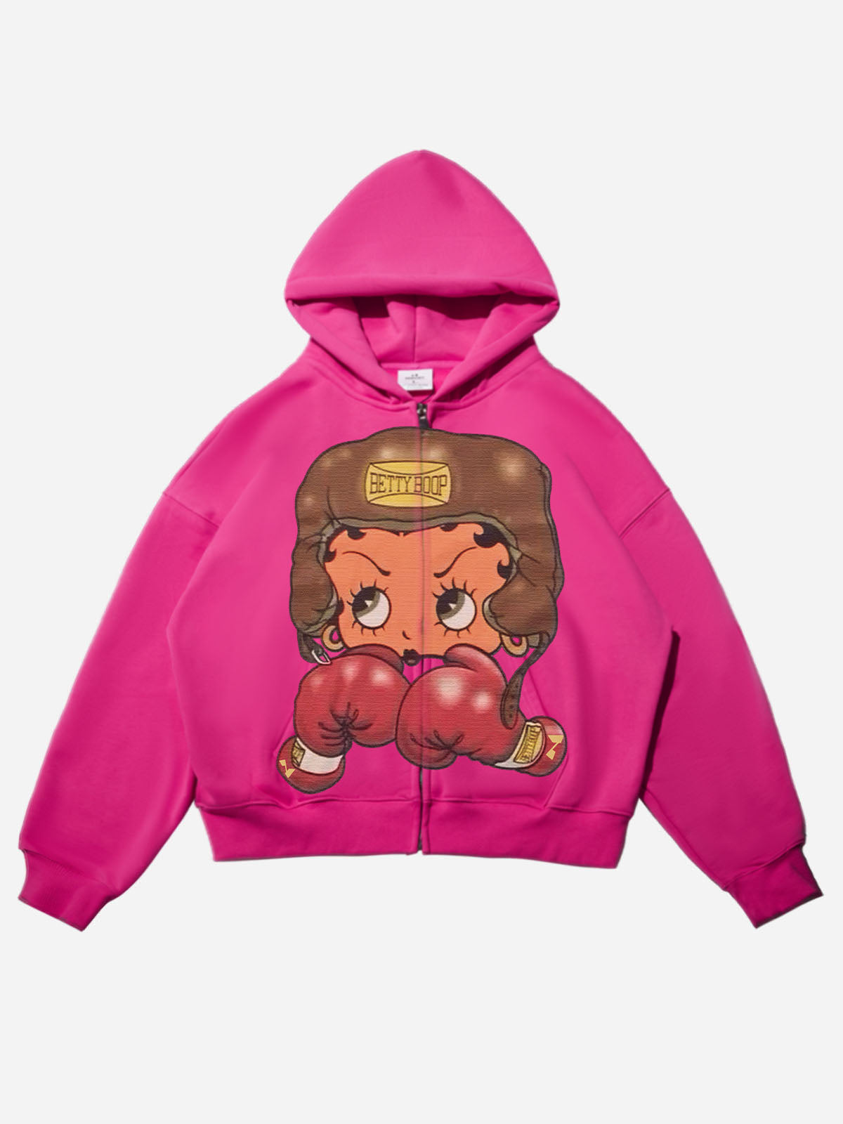 Vintage Betty Boop Boxing Graphic Hoodie - Y2K Aesthetic Boxy Zip-Up