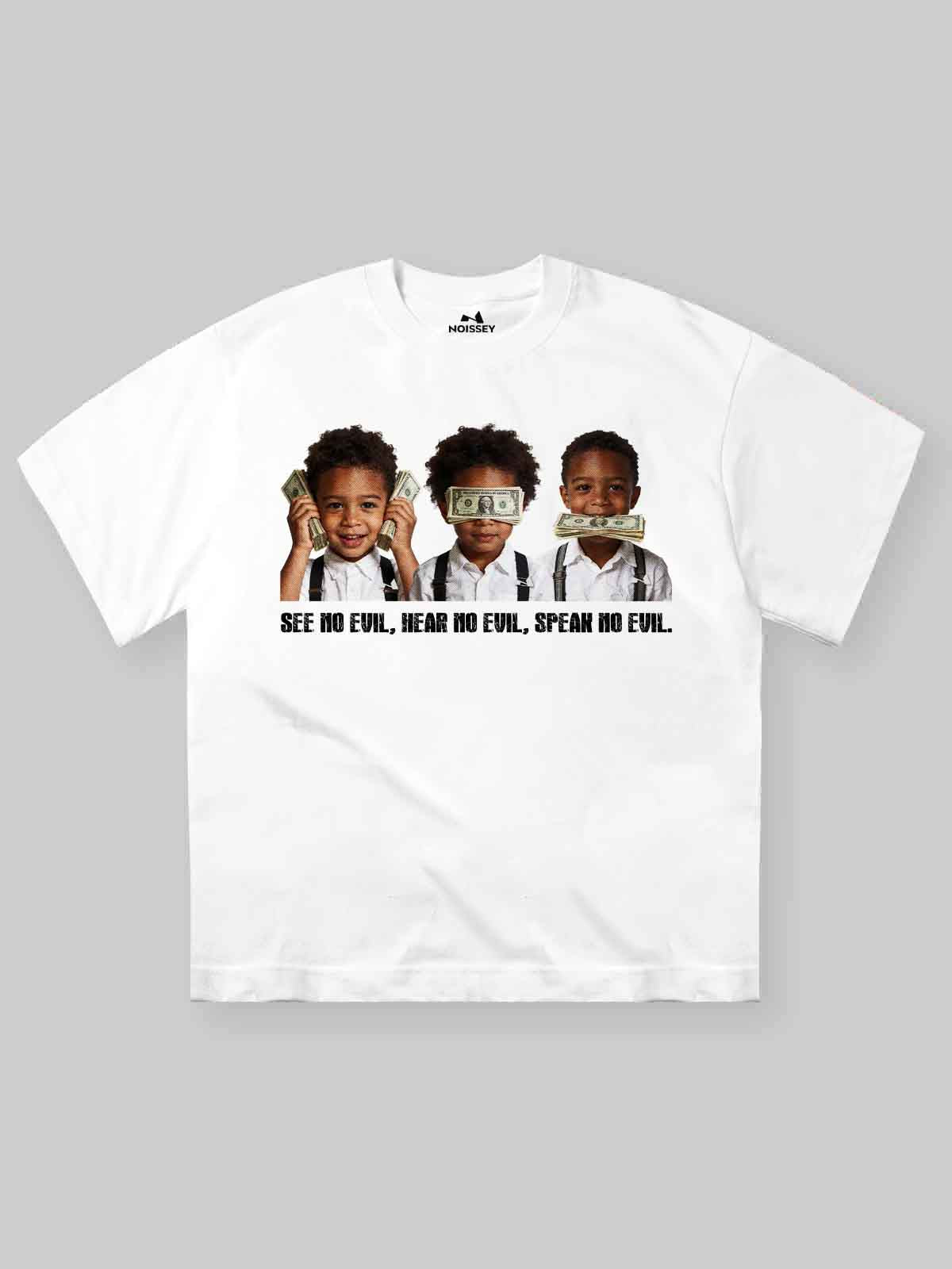 "See no evil, hear no evil, speak no evil" child-art print Streetwear T-shirt