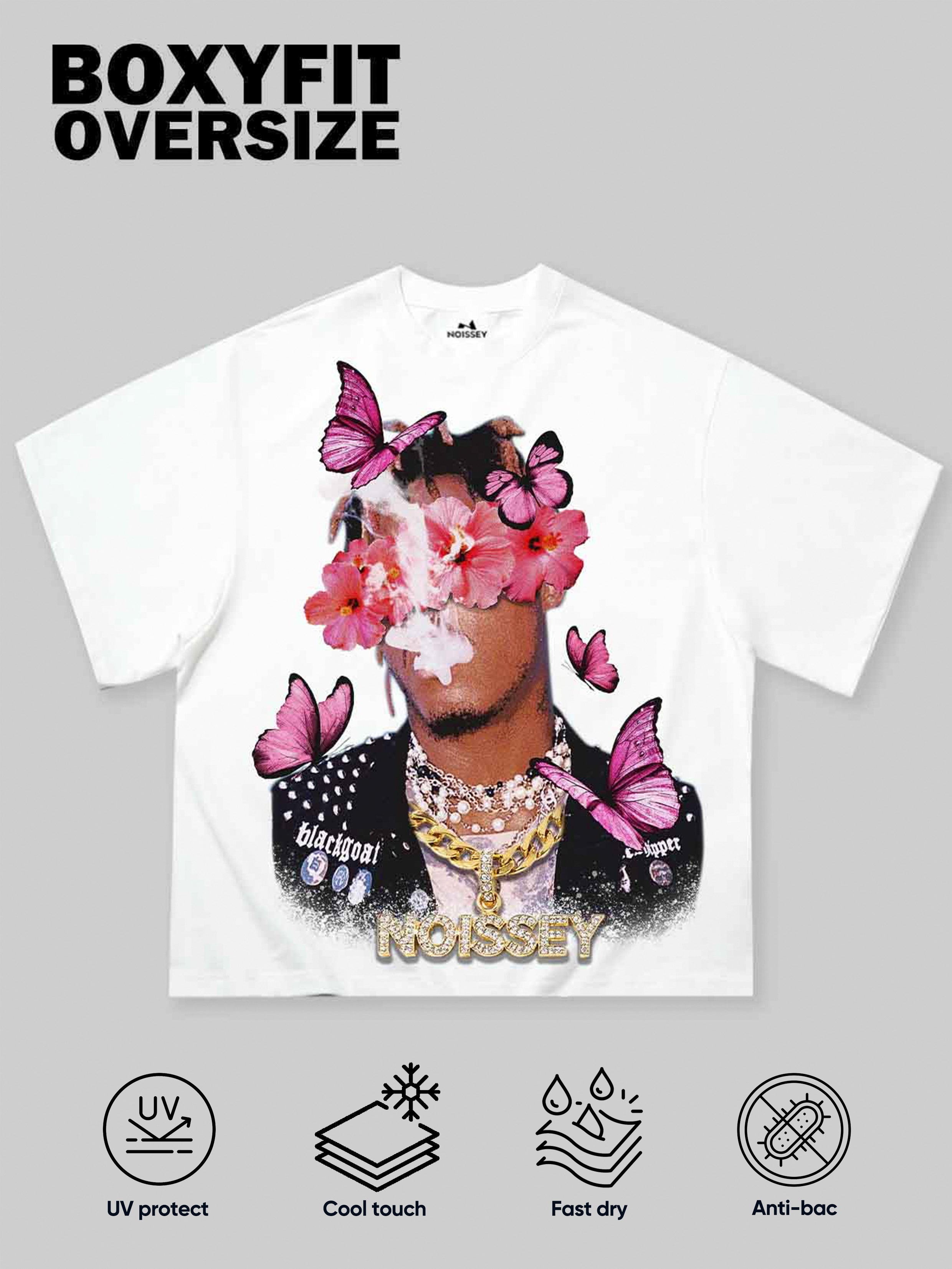 Boxy Oversized T-shirt with Floral & Butterfly Boy Print