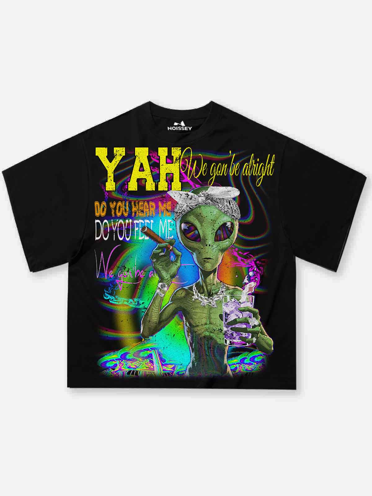 Boxy Oversized T-shirt with "YAH?We gon' be alright" Print
