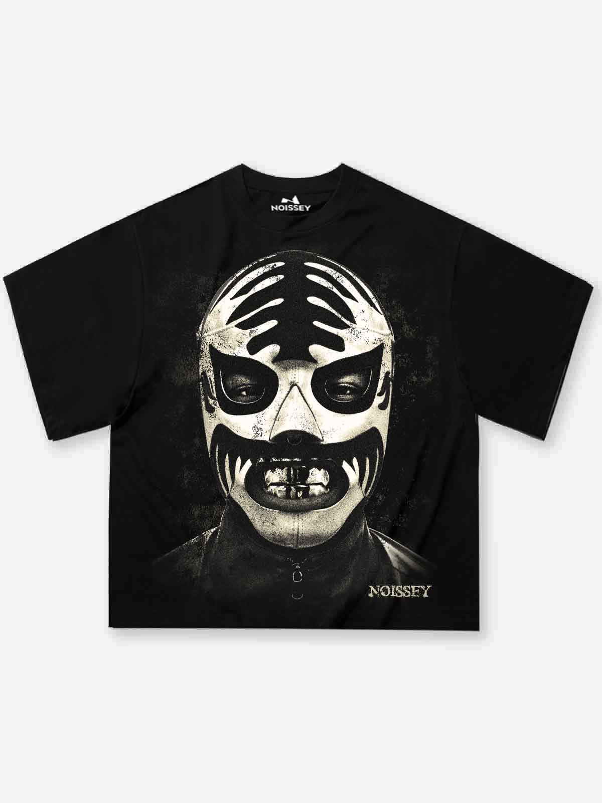 NOISSEY "The Masked Soul" Luchador Mask & Grillz Graphic Distressed T-Shirt