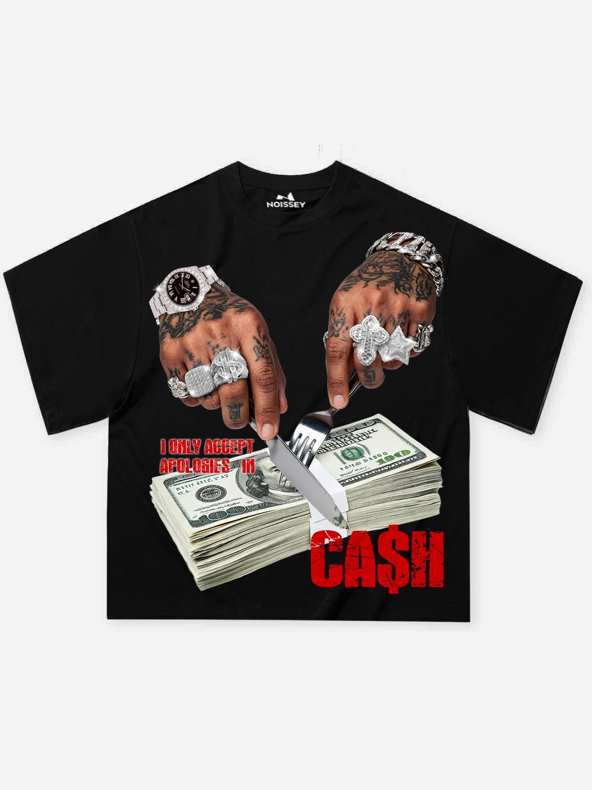 NOISSEY "Cash Apology" Black Tee - Vintage Graphic T-Shirt