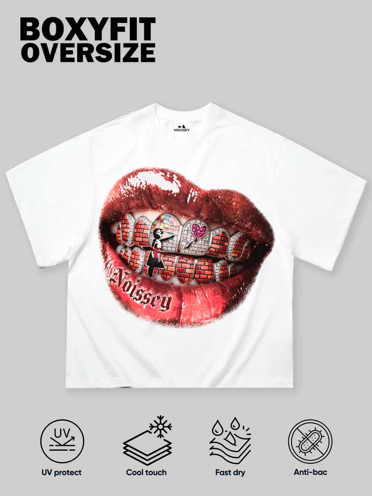 NOISSEY "Urban Heart" Brick Wall & Love Heart Grill Art Print T-Shirt - Racing White