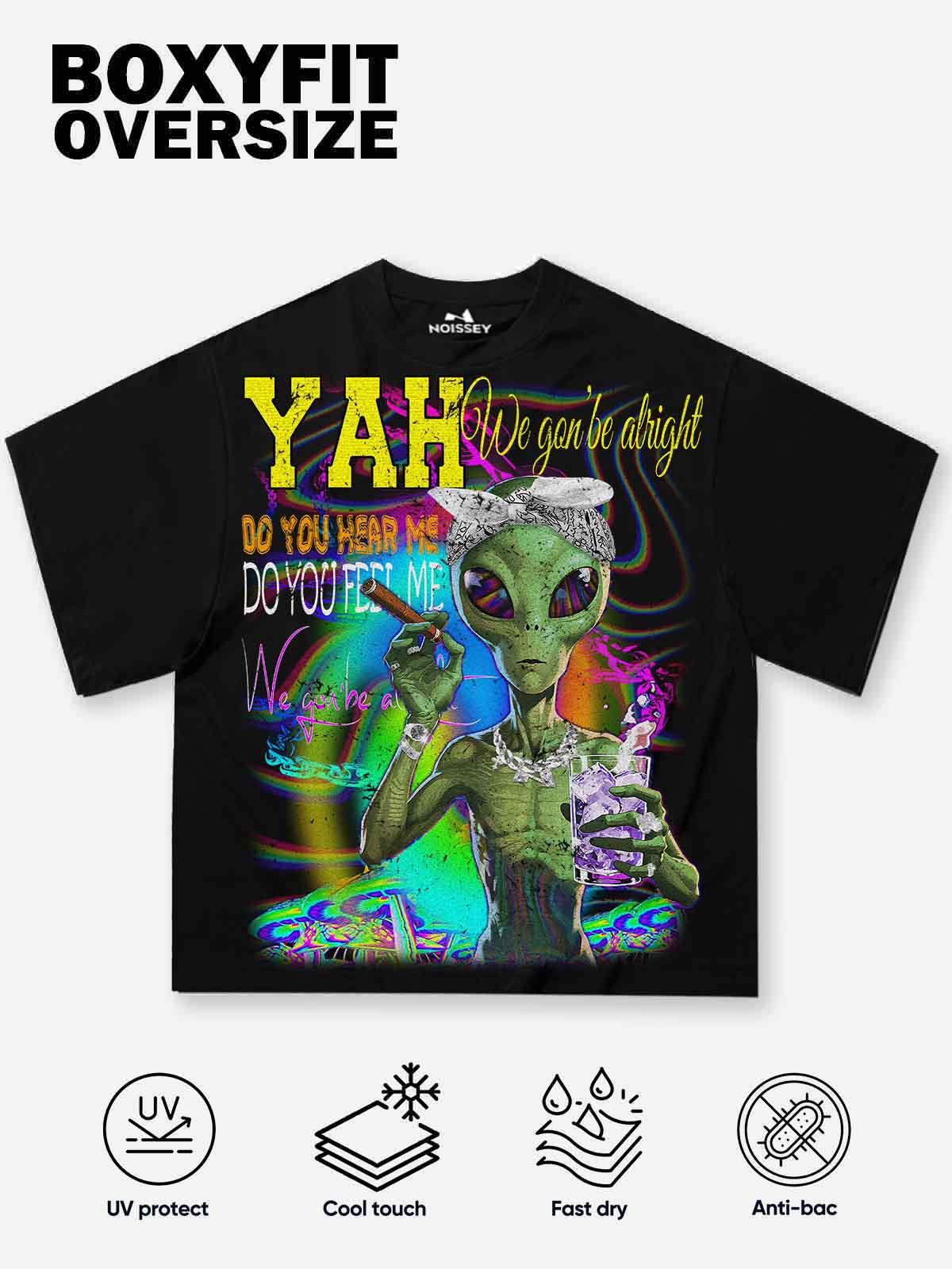 Boxy Oversized T-shirt with "YAH?We gon' be alright" Print