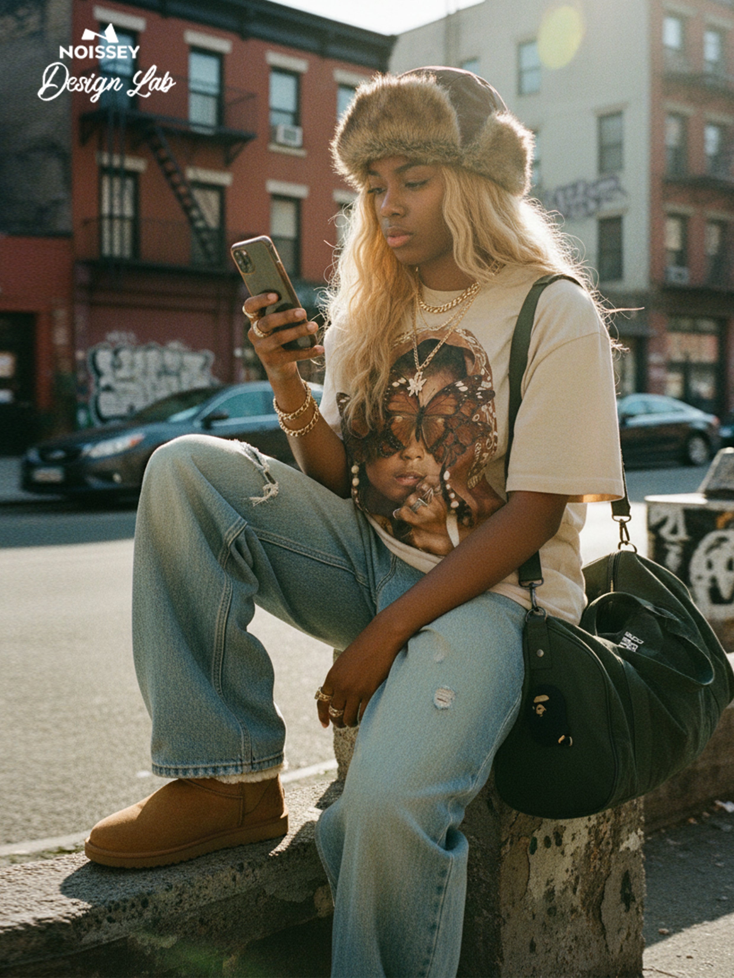 NOISSEY Vintage Wash "Paisley Bandana" Butterfly Portrait Tee