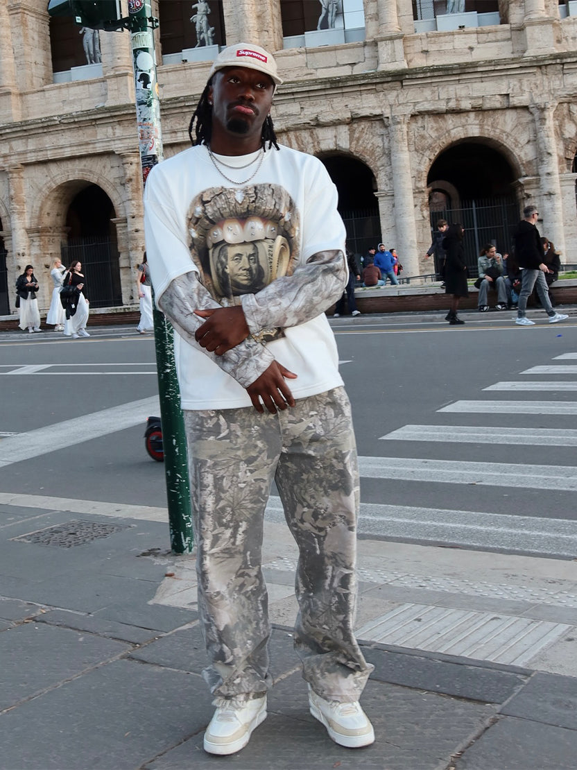 Real tree-Pattern Lip Jewel Biting Money Camouflage Print Long-Sleeve