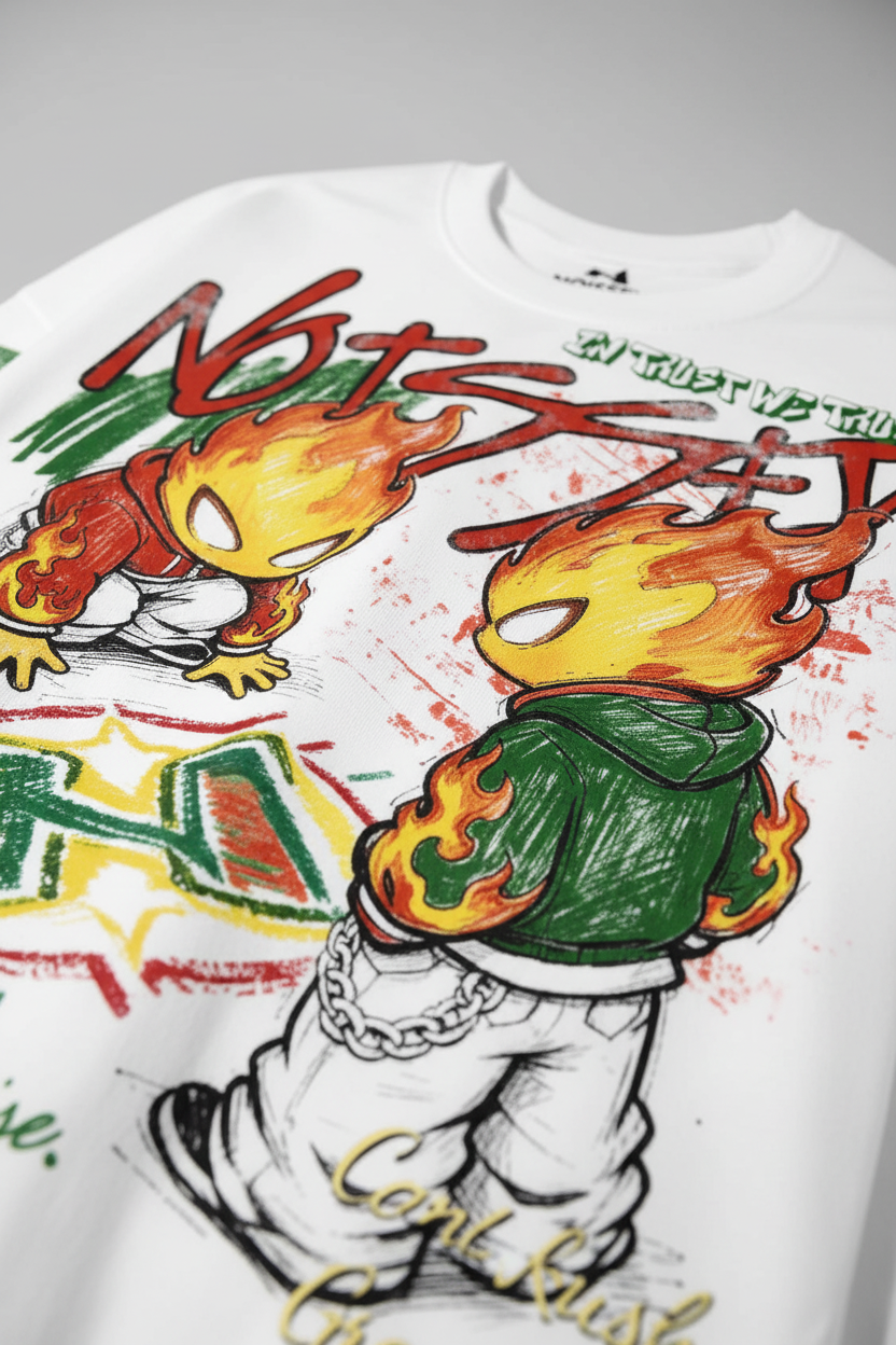 NOISSEY "Twin Flames" Boxy Heavyweight Graffiti Art L/S Tee - Vintage White