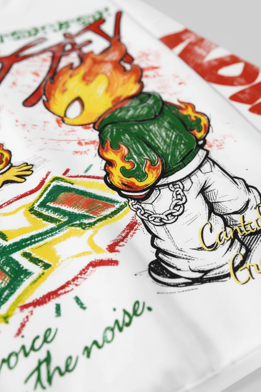 NOISSEY "Twin Flames" Boxy Heavyweight Graffiti Art L/S Tee - Vintage White