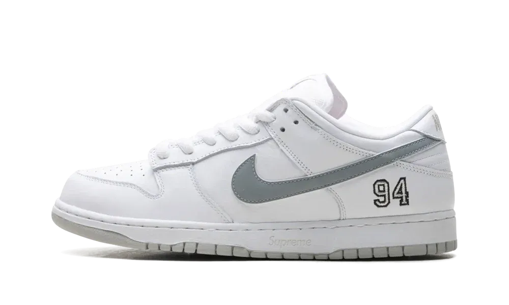 Nike SB Dunk Low Supreme White Metallic Silver