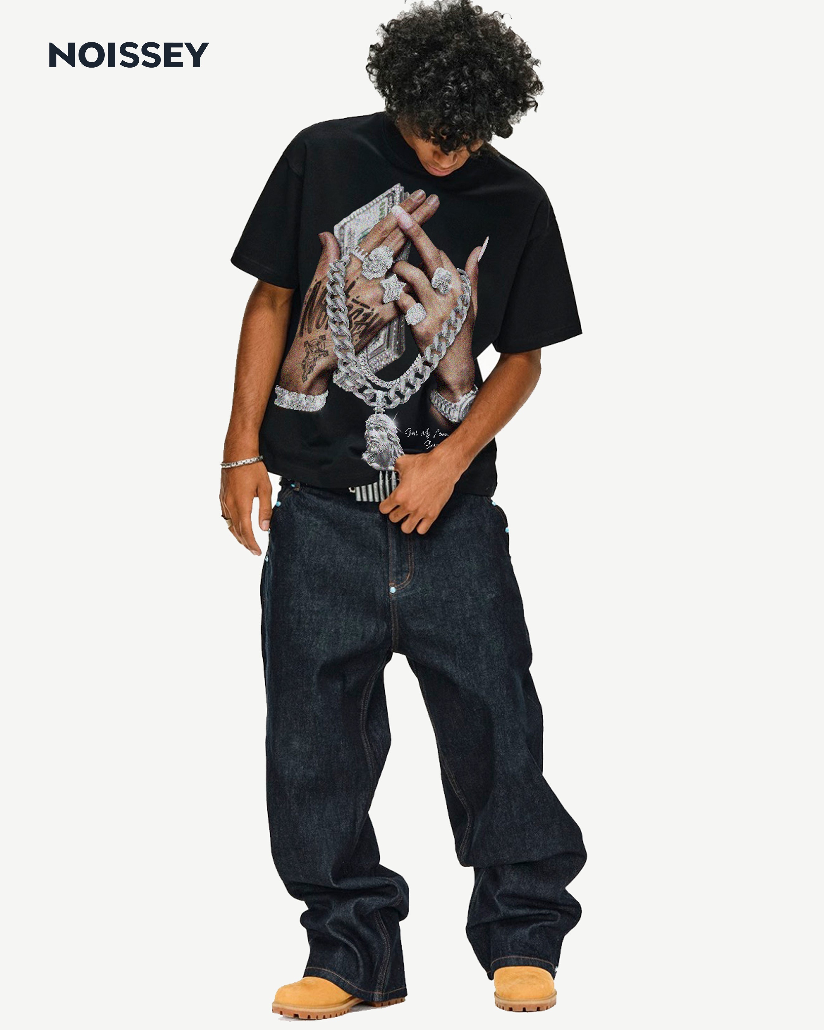 NOISSEY "Seal My Love" Jesus Medallion T-Shirt - Phantom Black Boxy Fit