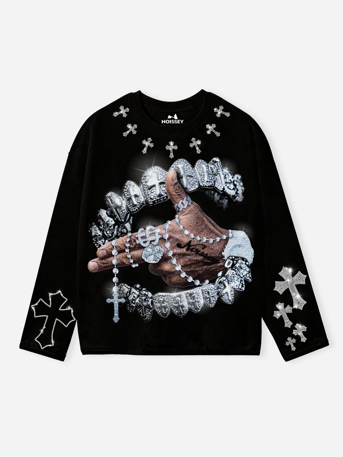 NOISSEY "Iced-out Rosary" Graphic Sweatshirt - Heavyweight Jet Black